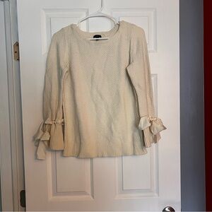 Talbots Cream Textured Blouse with Ribbon Accents